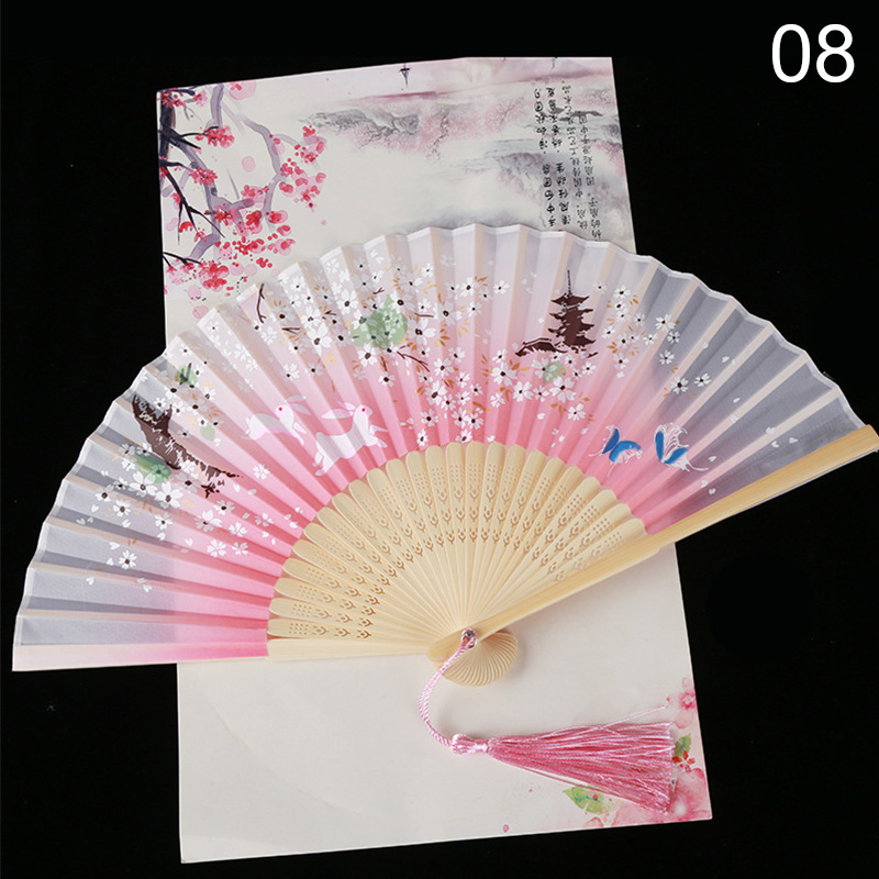Chinese Hand Fan Folding Silk Bamboo Retro Printing Wedding Party Dance Fan Arr