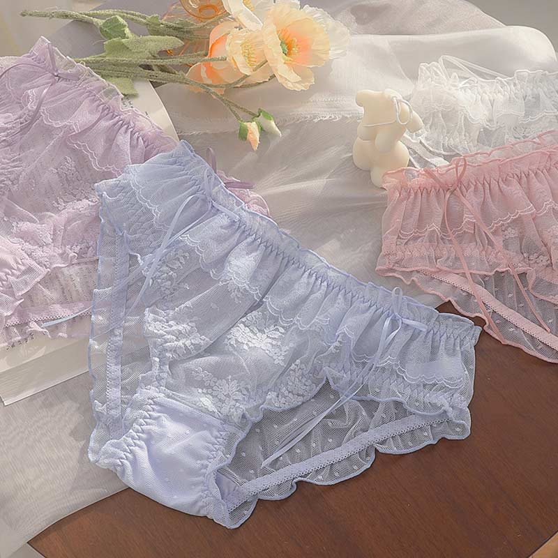 Womens Cute Ruffled Lace Panties Low Rise Quick Drying Knickers Underwear  Briefs