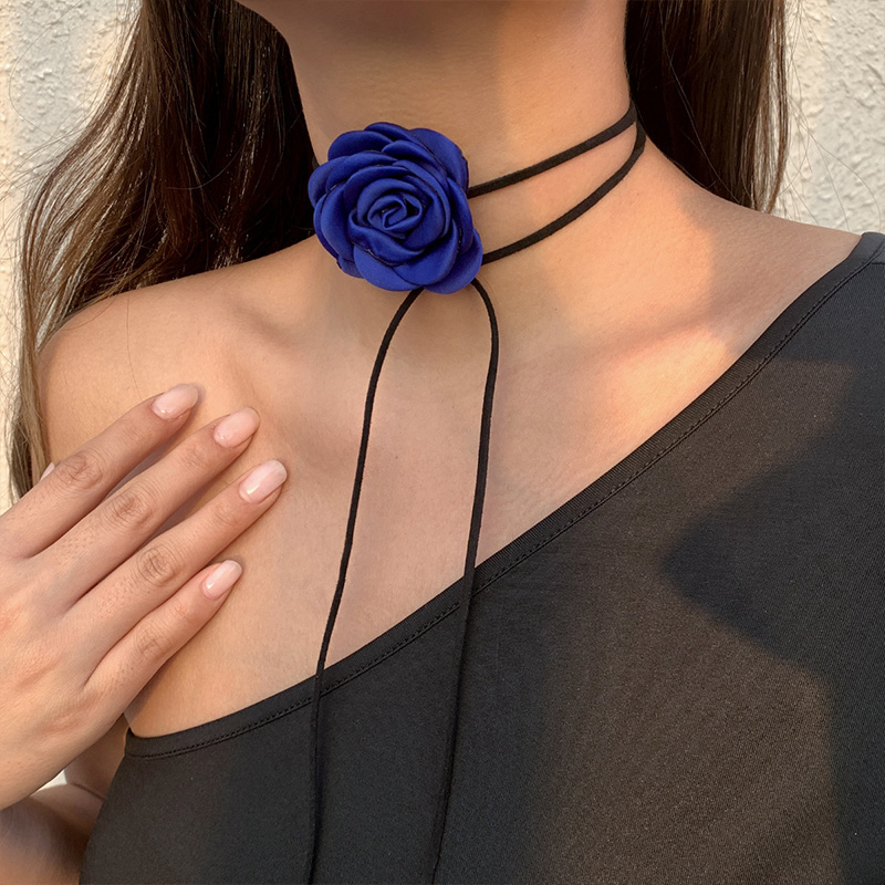 Bethynas Vintage Flower Choker Necklace Gothic Large Rose Neck Chain Long  Wrap Leather Collar Tie Floral Women Neck Accessories Bridal Party Jewelry
