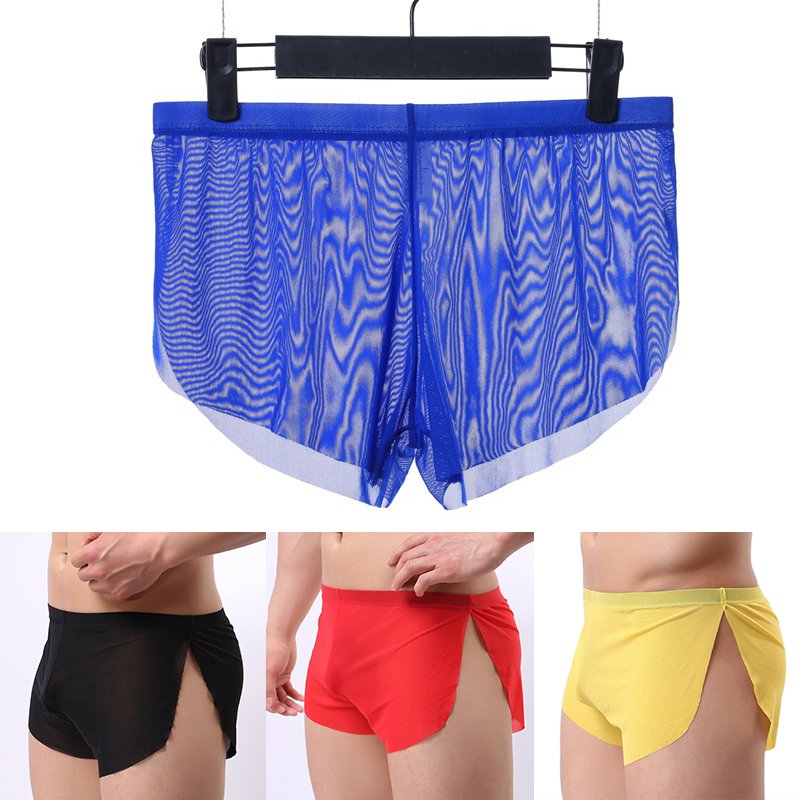 Men Underwear Underpants Side Split Trunks Shorts Ultra-thin Briefs ...