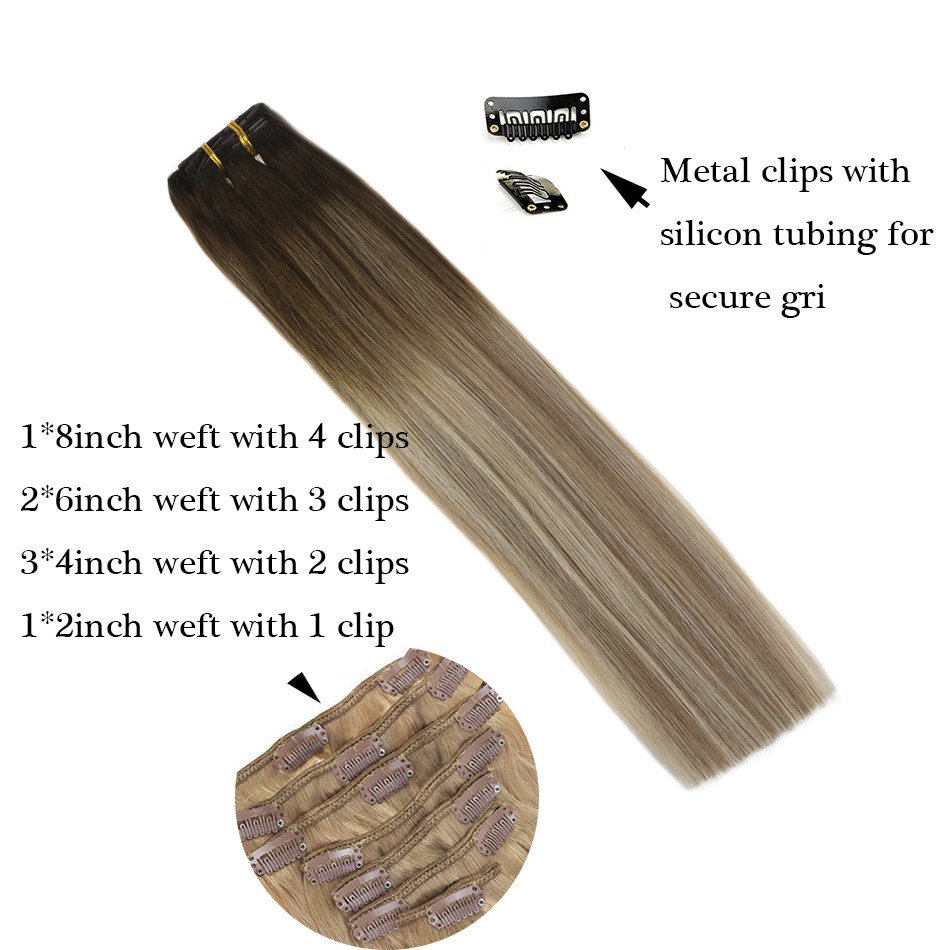 Sunny Balayage Brown Double Weft Clip in Human Hair Extensions Remy ...