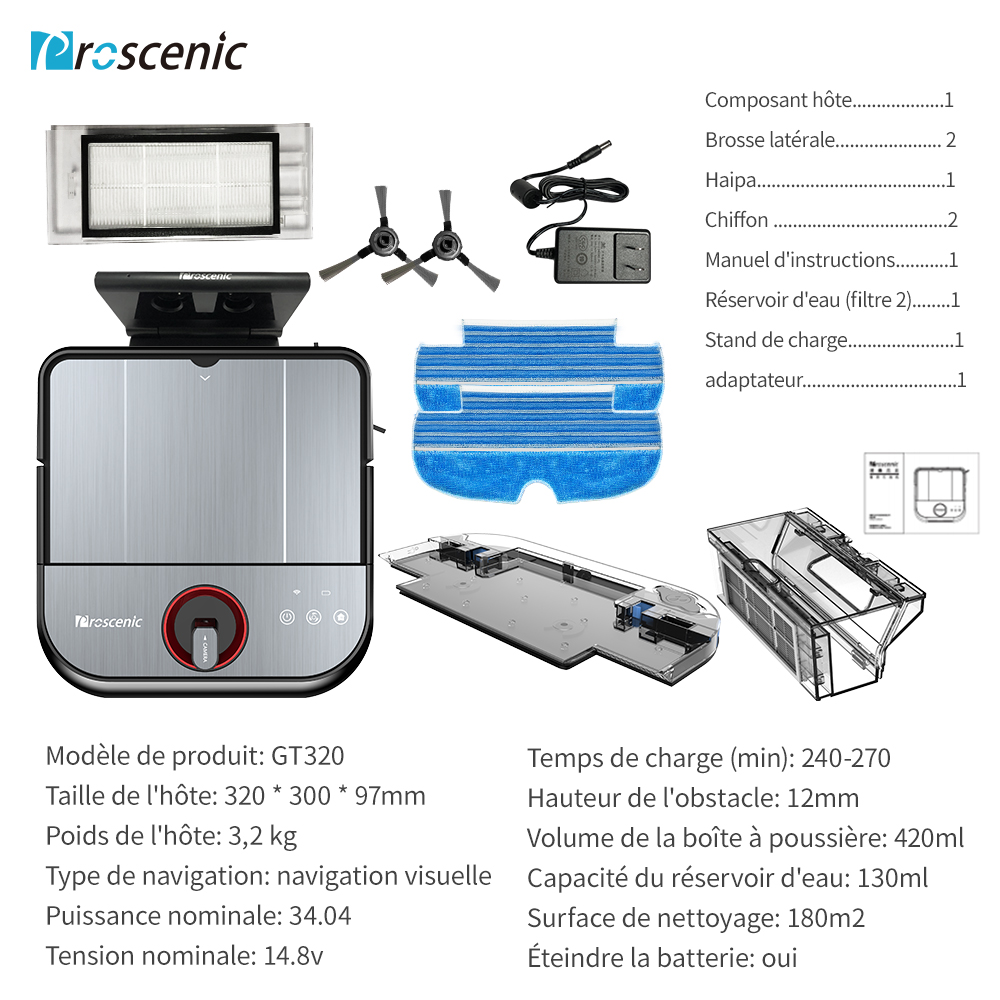 70€ sur Robot Aspirateur Proscenic GT320 Aspirateur et Proscenic GT320 Alexa Aspirateur robot Laveur sol Auto