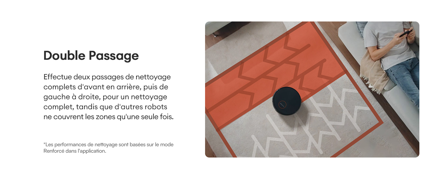 /> </p><BR><p> </p><BR><p><strong>FORTE PUISSANCE D'ASPIRATION :</strong> La puissante aspiration de 3000Pa permet de ramasser facilement les grosses particules de poussière et les débris sur tous les sols, sans laisser la saleté se cacher. Sur les tapis, il augmente automatiquement l'aspiration à pleine puissance pour éliminer les poussières et les cendres les plus fines.</p><BR><p> </p><BR><p style=