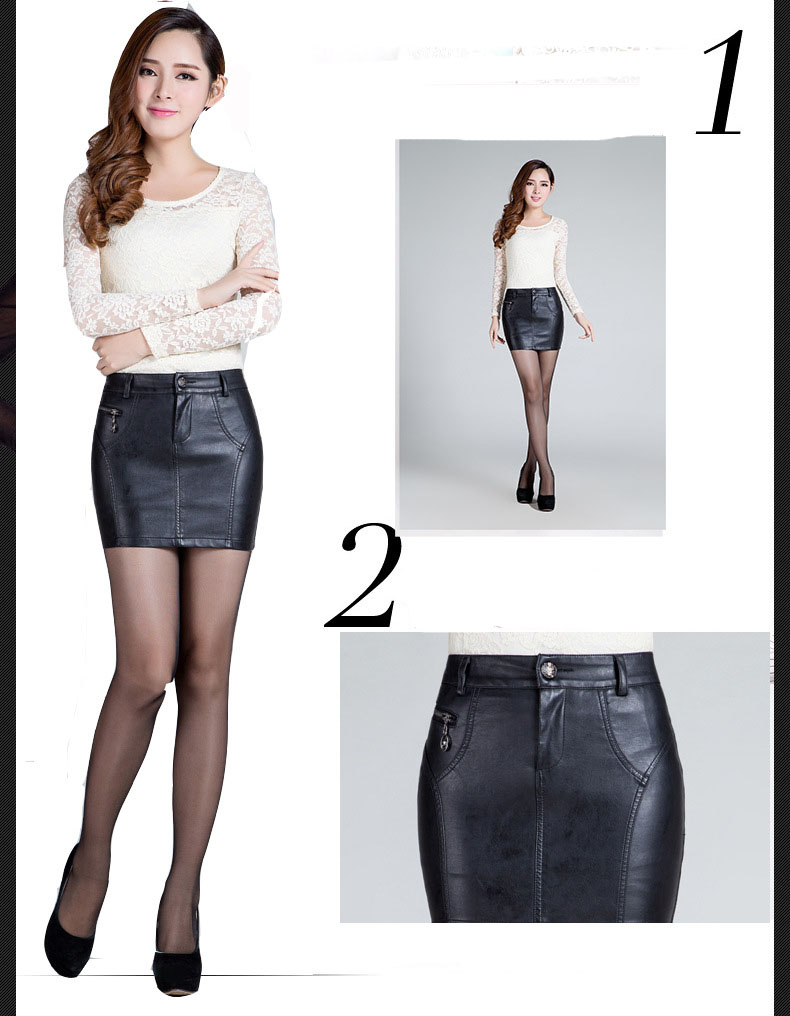 New Fashion Women Mini Skirt Winter Leather Pencil Skirt Black Short PU ...