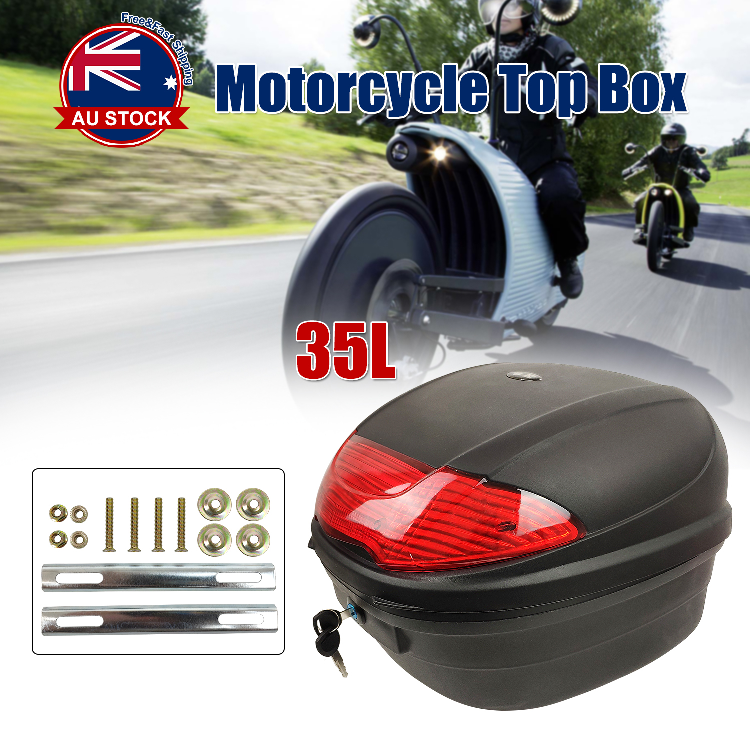 35L Motorcycle Top Box Rear Storage Luggage Scooter Tail Box Universal