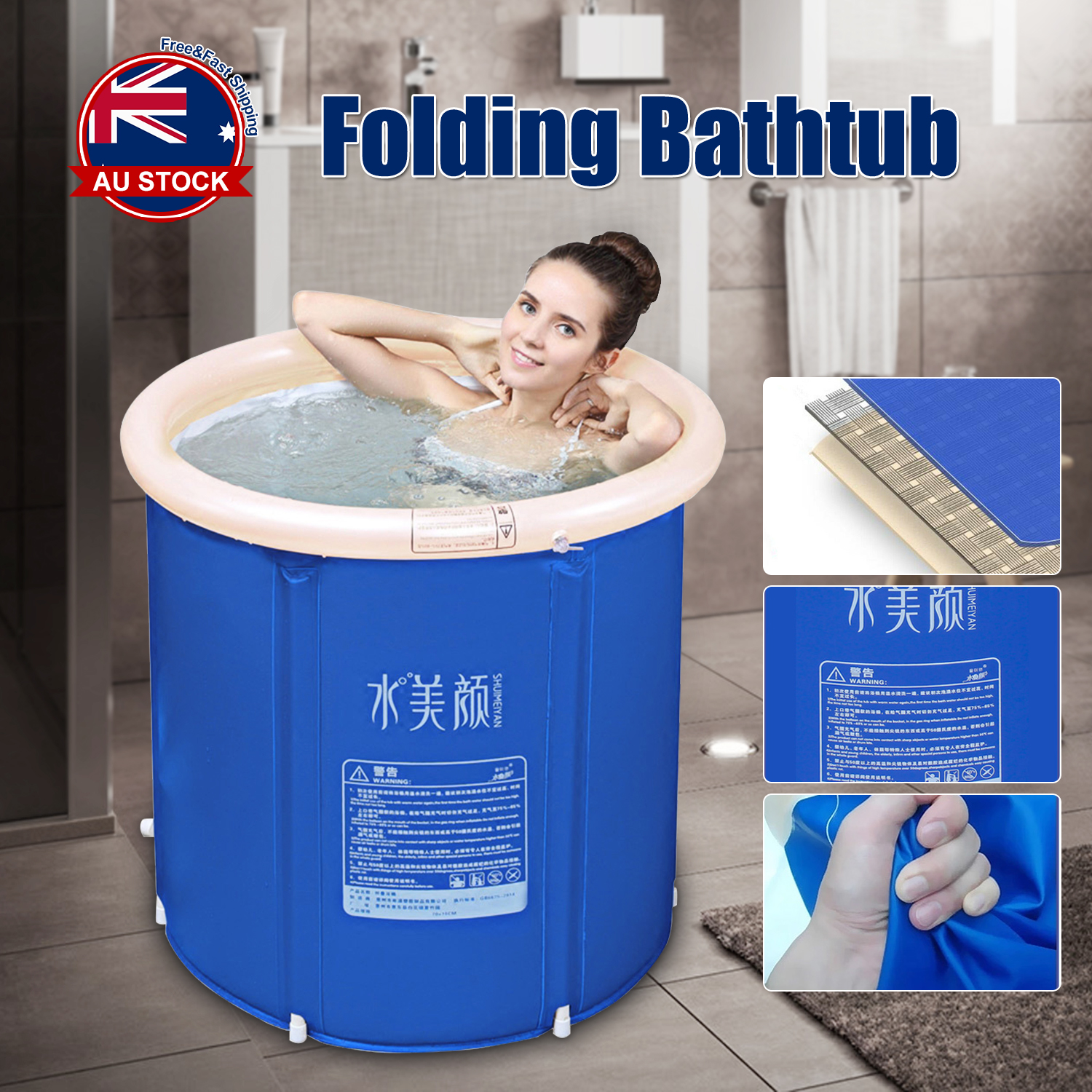 Folding Bathtub Portable PVC Foldable Water Tub Place Room Spa Bath Tub