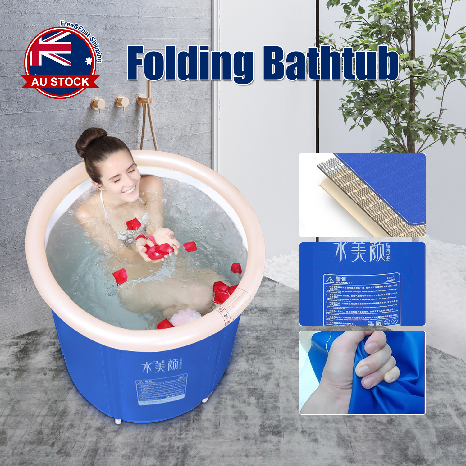 Folding Bathtub Portable PVC Foldable Water Tub Place Room Spa Bath Tub Adult D eBay