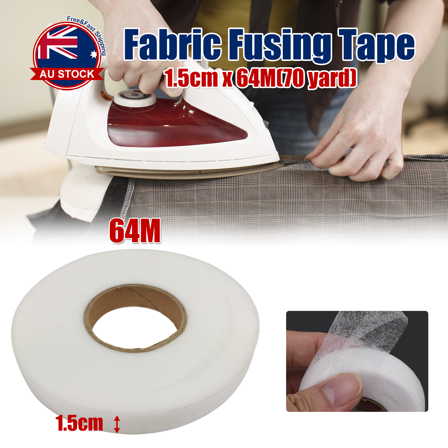64M Fabric Fusing Tape Adhesive Hem Tape Ironon Tape Hemming Tape 15mm