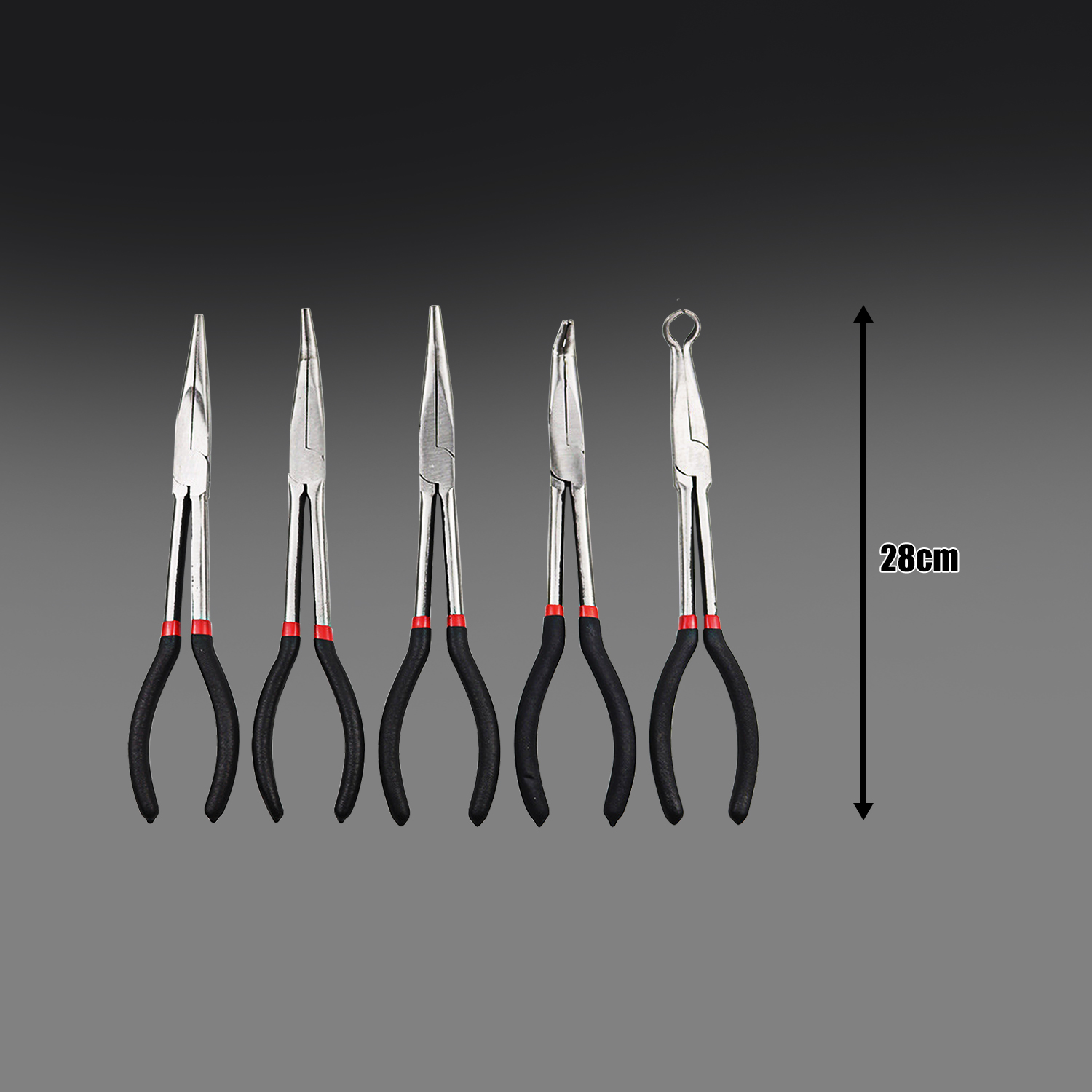 5 Pcs 11'' Long Reach Nose Pliers Set Straight Bent Tip Mechanics Hose