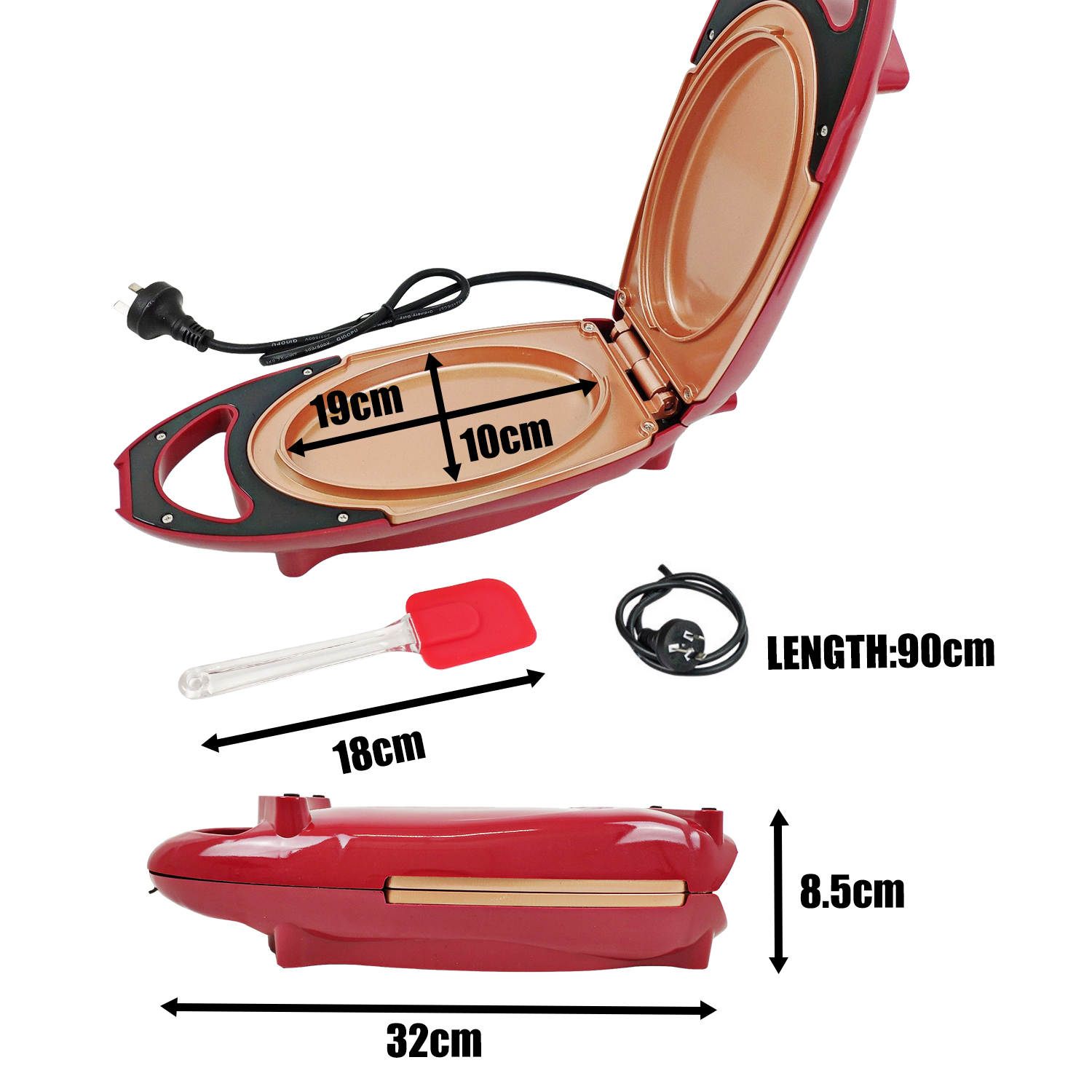 Copper Pro Double Grill Red Pan 5 Minute Master Chef Electric Ceramic