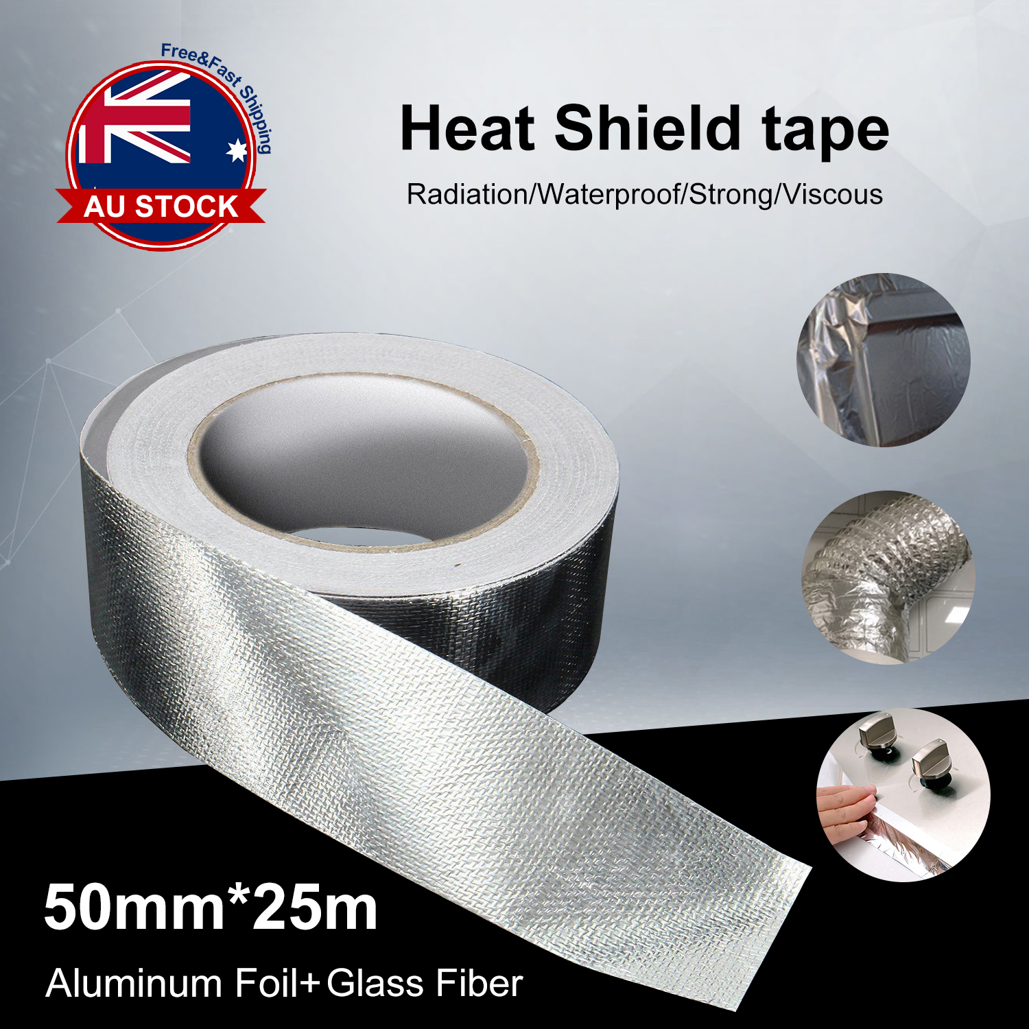 25m x 5cm Aluminium Foil Reinforced Heat Shield Tape Self Adhesive Duct