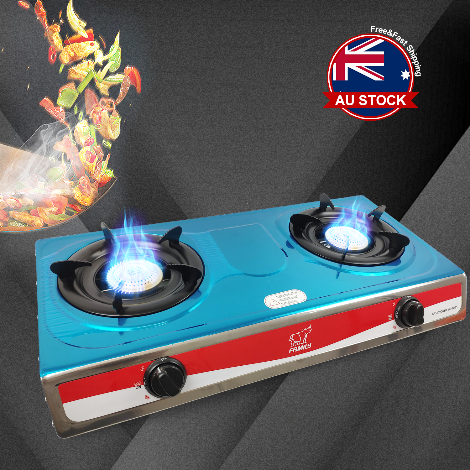 Wok Double Burner Wok Cooker Stove LPG Gas 13.5 MJ Portable Benchtop L