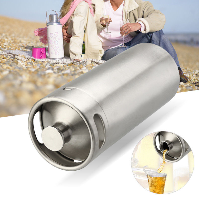 4L Stainless Steel Big Beer Keg Bottle Growler for Wine Brew Pot Screw Cap Home
