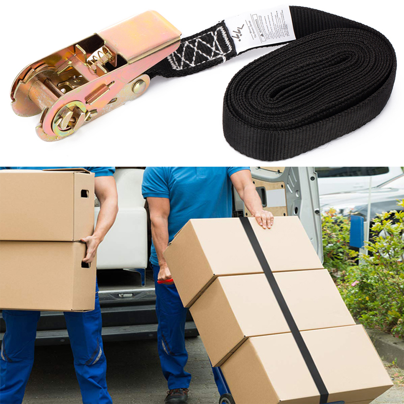 12ft//3.6m Heavy Duty Tie Down Cargo Ratchet Strap Belt With Buckle Black Webbed