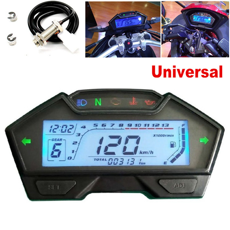 Universal RPM LCD Digital Motorcycle Odometer Speedometer Tachometer