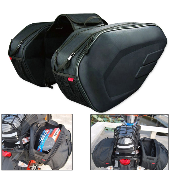 Universal Motorcycle Pannier Bag Luggage Saddle Bag w/ Rain Cover Large