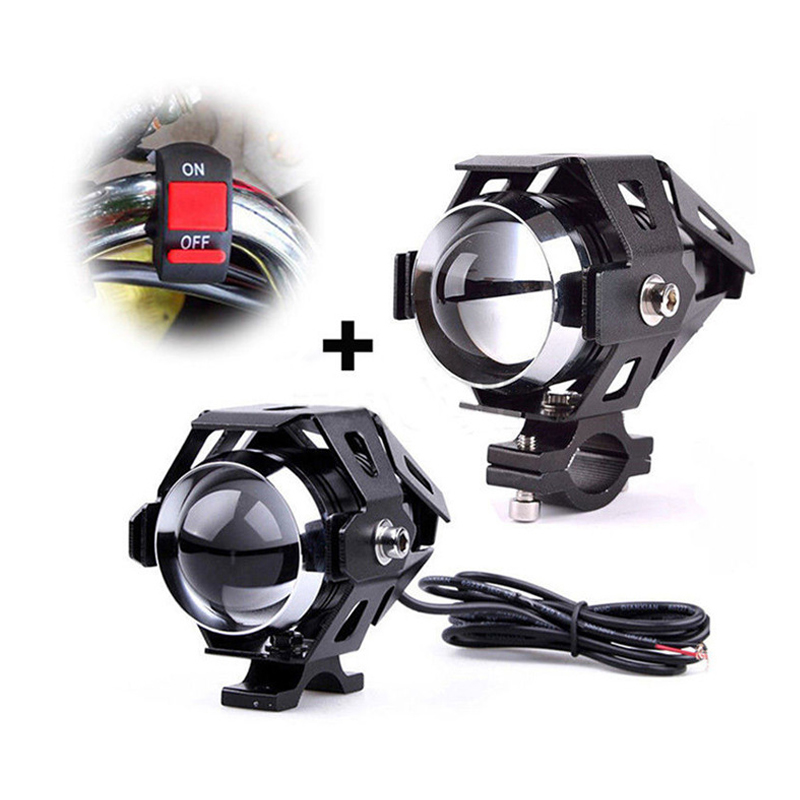 2PCS 125W U5 Lights Spot Lamp Motorcycle LED Headlight Driving Fog Switch Set*1