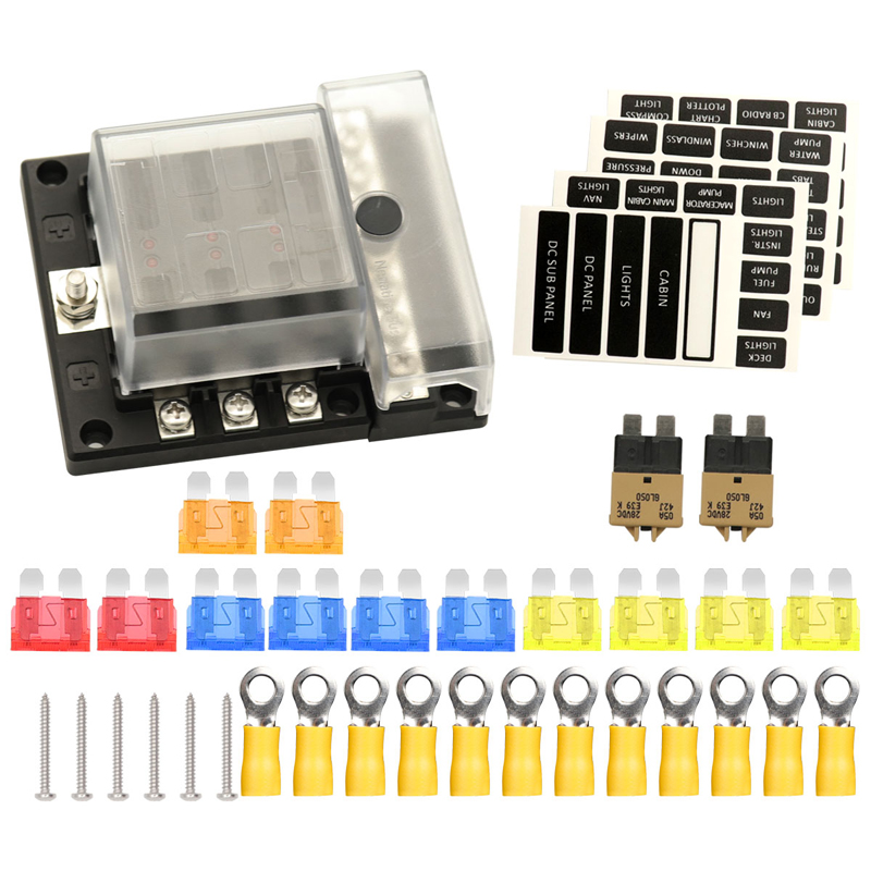 14 Pcs Blown Fuse Included Blade Fuse Box Holder W//Negative Bus with Protection Cover for 12V//24V Boat Car Marine Yacht Ship RV Extractme Upgraded 6 Way Fuse Block with Thumbscrew /& LED Indicator