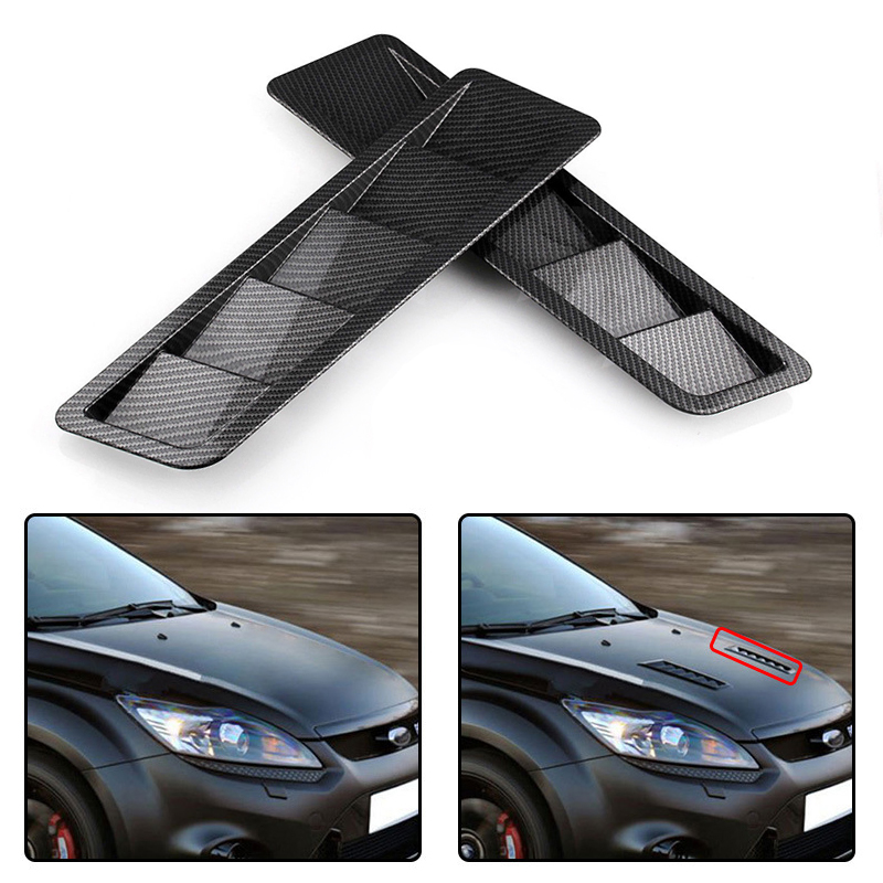 Universal Carbon Fiber Look Style Hood Vent Louver Cooling Panel Trim Accessory