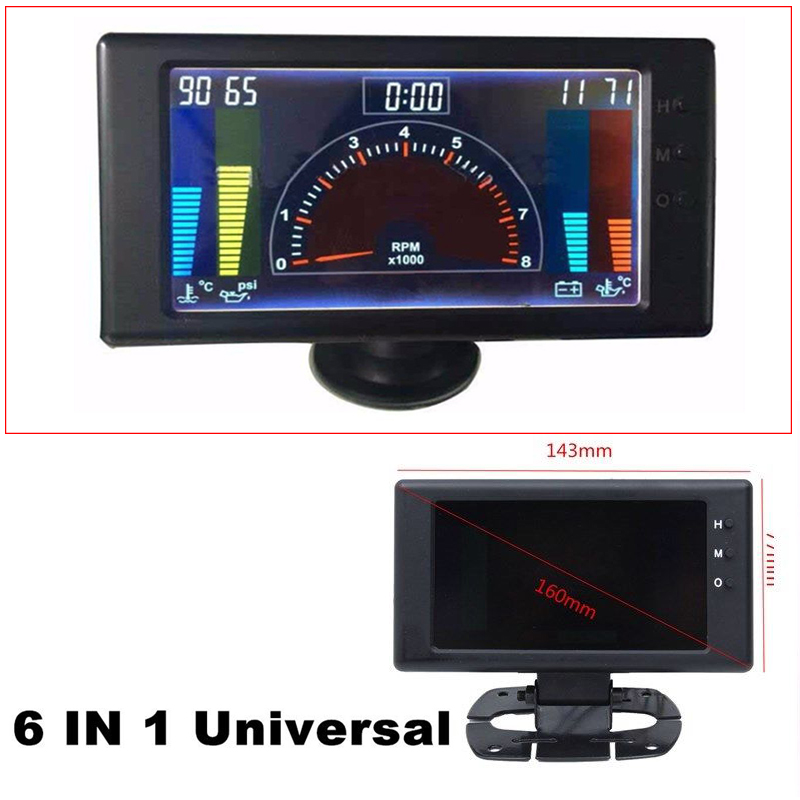 Cool 6in1 Auto Meter LED Oil Pressure Gauge Multifunctional LCD Digital Car Part