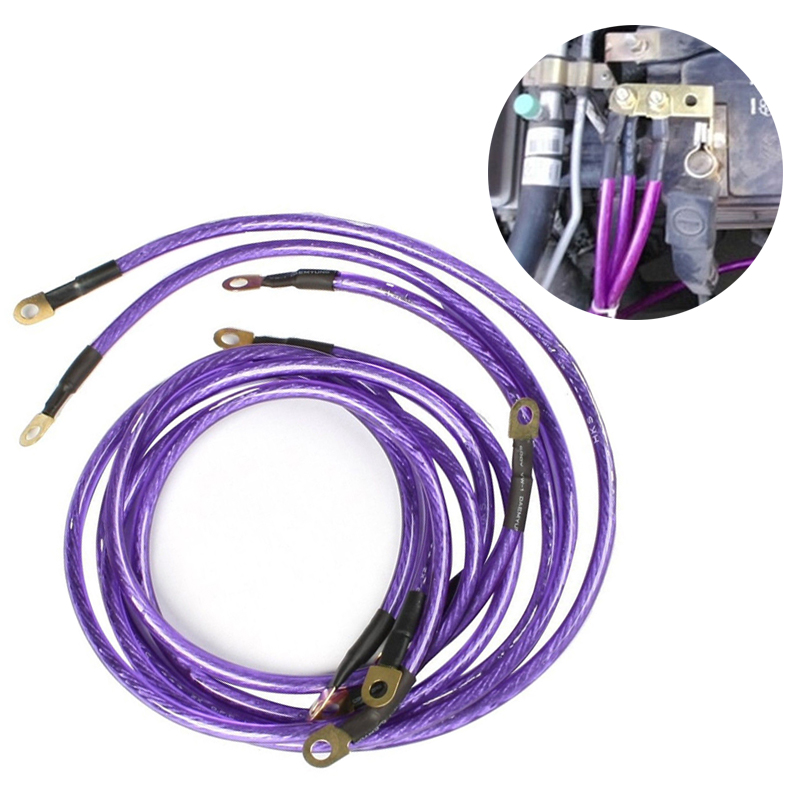 5-Point Universal Auto Car Earth Cable System Ground Grounding Wire Kit Kuuleyn Auto Grounding Kit Blue