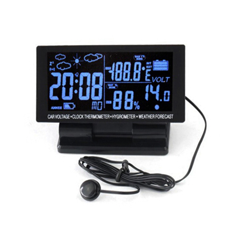 Car Digital Clock Thermometer Hygrometer Voltage Weather Forecast Gauge