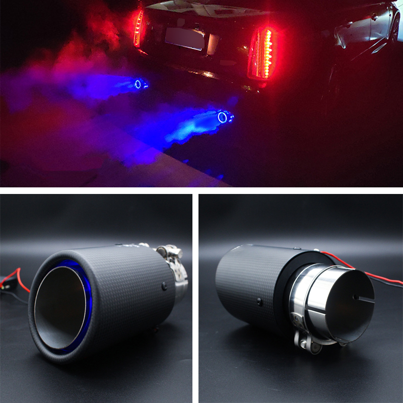 Automotive Blue LED Carbon Fiber Exhaust Tip Car Muffler Pipe
