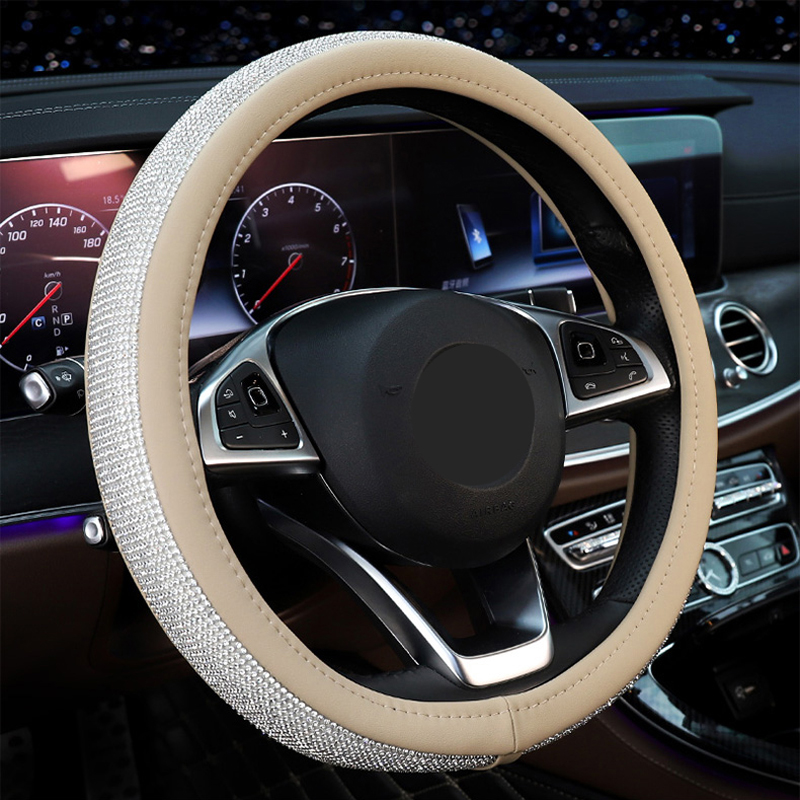 15/'/' 38cm Crystal Car SUV Steering Wheel Cover PU Leather Cool Bling Rhinestone
