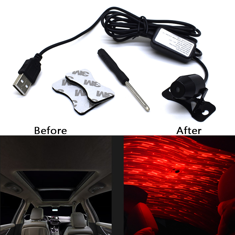Meteor Star Red LED Car Ambient Ceiling Light USB Interior Galaxy Lamp Projector