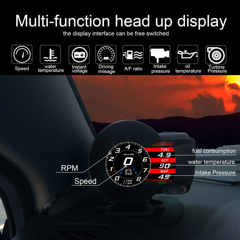 Car OBD2 Multifunction Gauge HeadUp Digital Display Boost Data Scan
