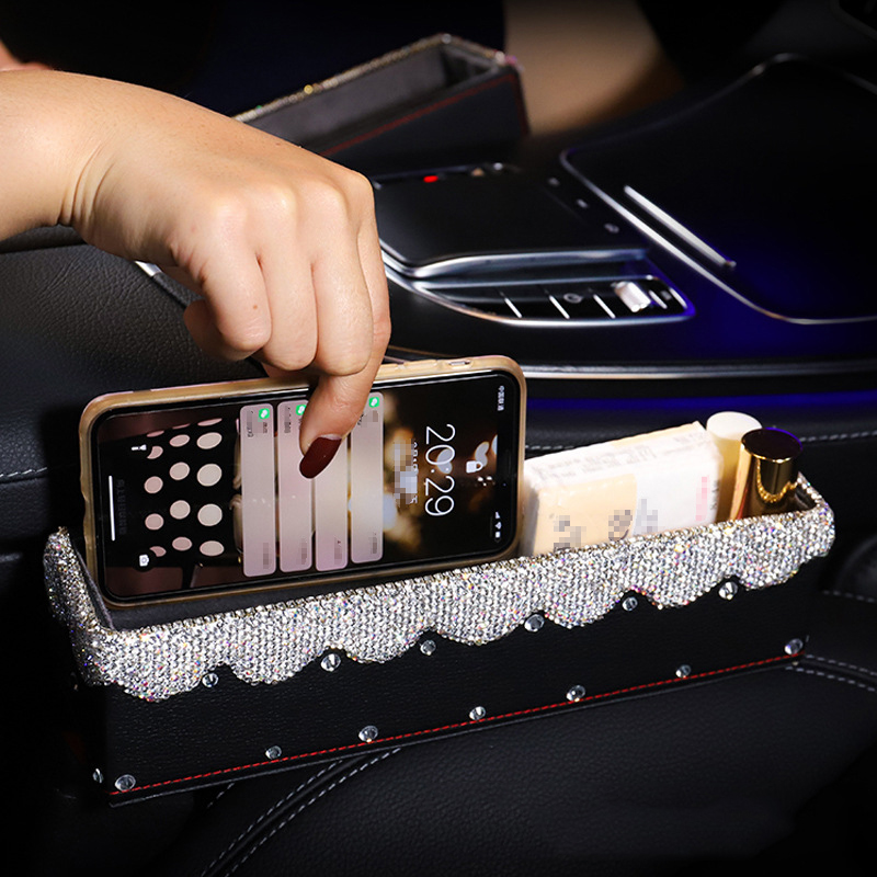 EING Crystal Car Seat Catcher Gap Filler Organizer Side Slit Pocket Coin Side Pocket Console Side Pocket Car Organizer Storage Box,Bling-2PC