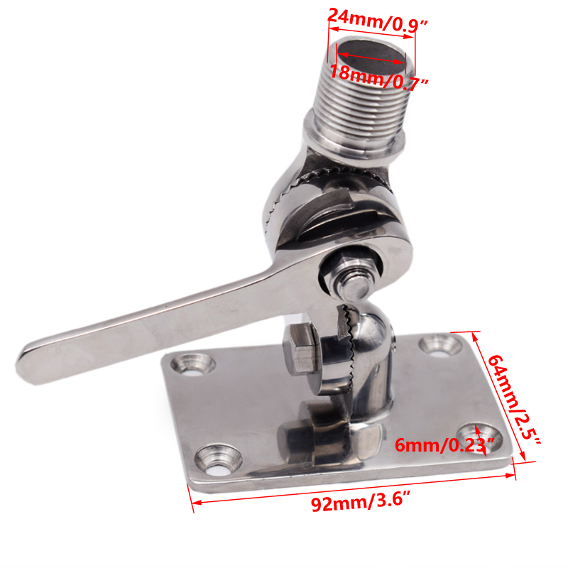 Boat Antenna Ratchet Mount Base Marine 316 Stainless Steel Standard 1/" threads