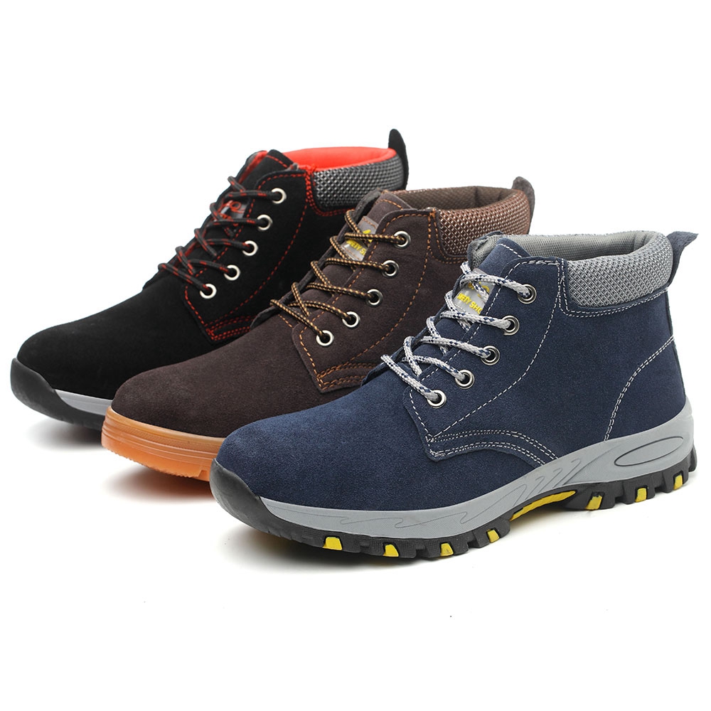 Mens Safety Steel Toe Work Boots Waterproof Leather Hiking Trainers ...