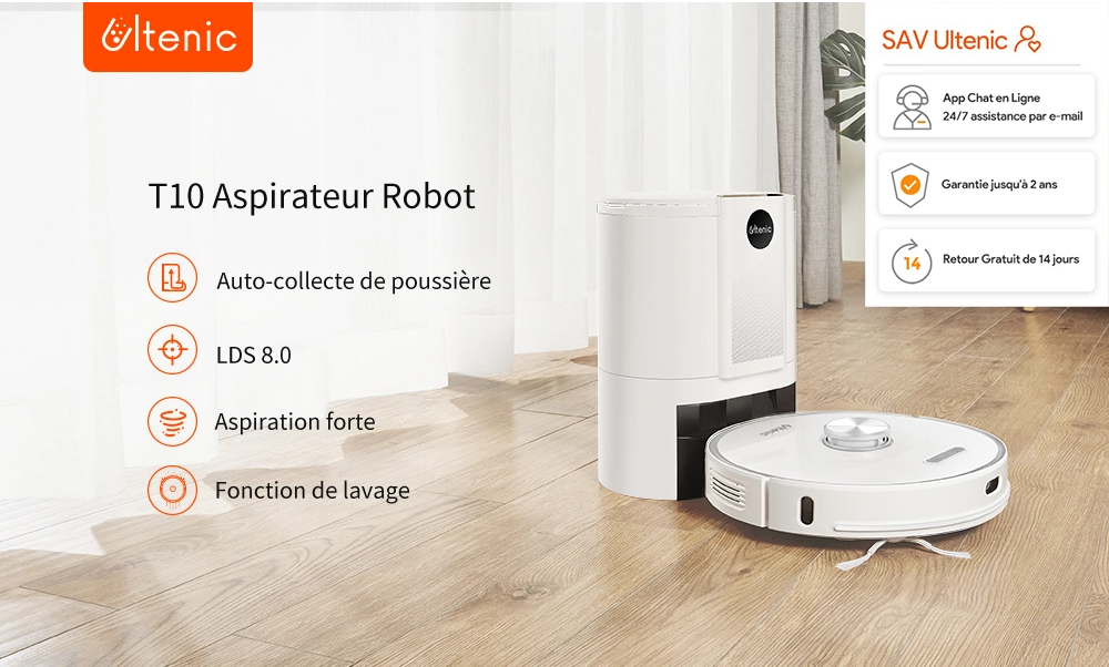 Aspirateur robot laveur Ultenic T10 Pro avec Lidar et station de vidage à  266€ Stock EU