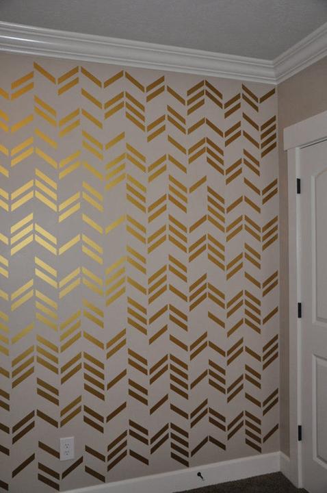 Living Room Wall Decals Decor Gold Herringbone Pattern Art Wall Sticker Bedroom