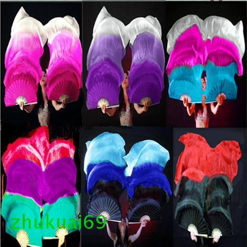 1.5m bamboo fan US Shipping 100/% silk belly dance fan veils 1 pair left+right