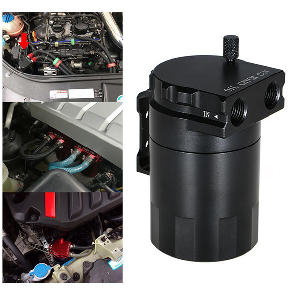 Aluminum Alloy Car Baffled Oil Catch Can Tank Reservoir Breather Fitting Spiffy